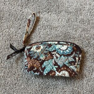 Vera Bradley Brown and Teal Quilted Floral Wristlet
